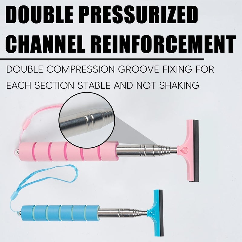 Bittwee 2PCS Car Side Mirror Squeegee, Retractable Auto Rearview Mirror Wiper, All-Purpose Window Squeegee for Cleaning Shower Glass Door, Vehicle Accessories Universal for SUV Truck RV（Blue/Pink） - Image 5